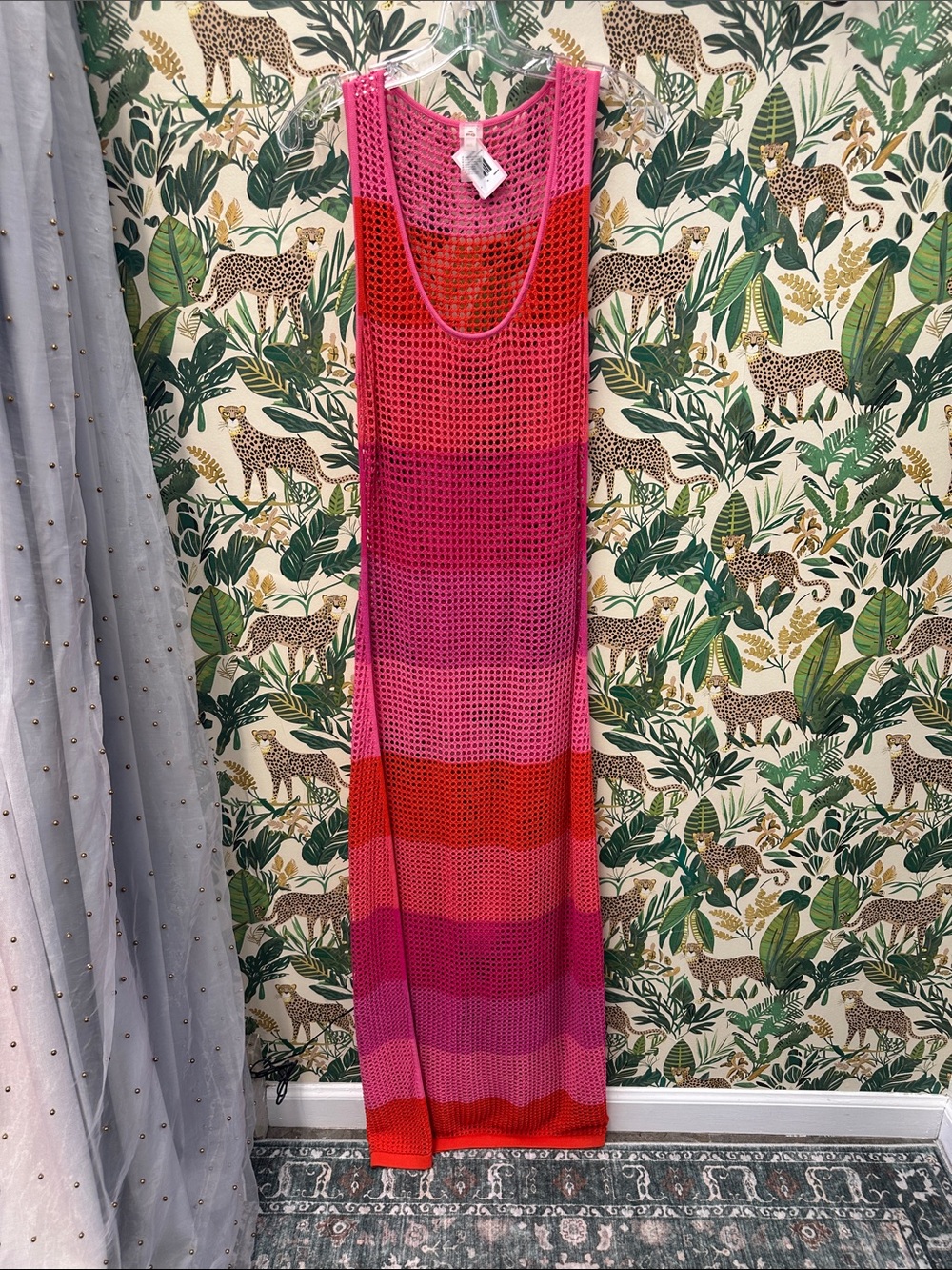 PQ Sleeveless Striped Crochet Maxi Dress - Pink & Red M/L